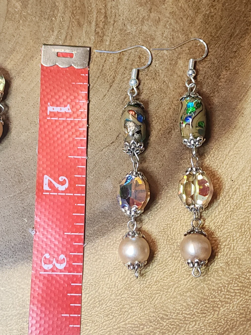 Bracelet & Earrings Set With Faux Pearls & AB Glass Crystal & Lampwork Beads - Picture 7 of 8